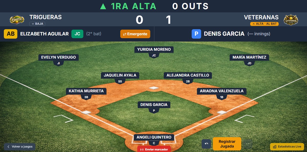 App de anotación de NavoScore mostrando el terreno con la alineación en vivo